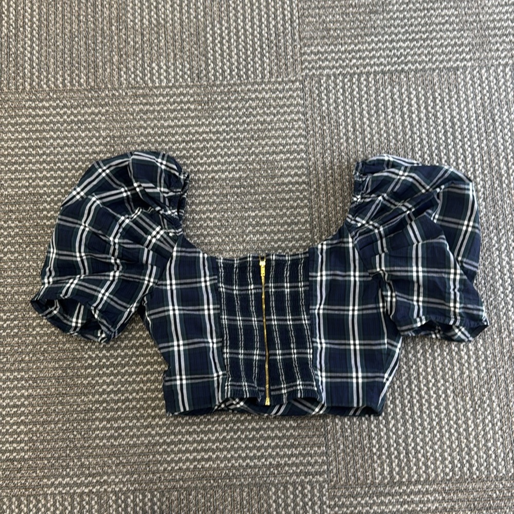 Cara Cara Jenna Plaid 100% Cotton Crop Top, size S - Picture 3 of 6